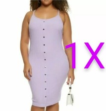 🆕Plus Size Lavender Faux Button Front Midi Cami Dress ~ Size 1X