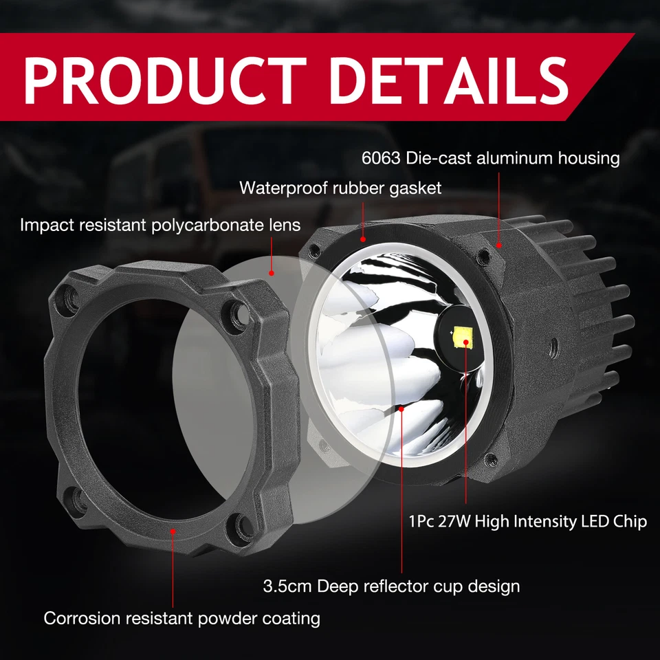 Par de luces antiniebla LED redondas de 2,6" pulgadas luces de conducción L+R para Jeep Wrangler JK TJ LJ Foto 2 de 4