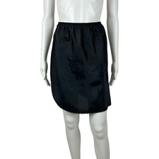 Vintage Mini Slip Skirt Women's Small Petite 80s Black Lingerie Warner's
