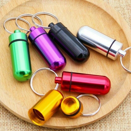 Mini Waterproof Metal Medicine Pill Box Case Bottle Holder Container Keychain - Picture 7 of 12