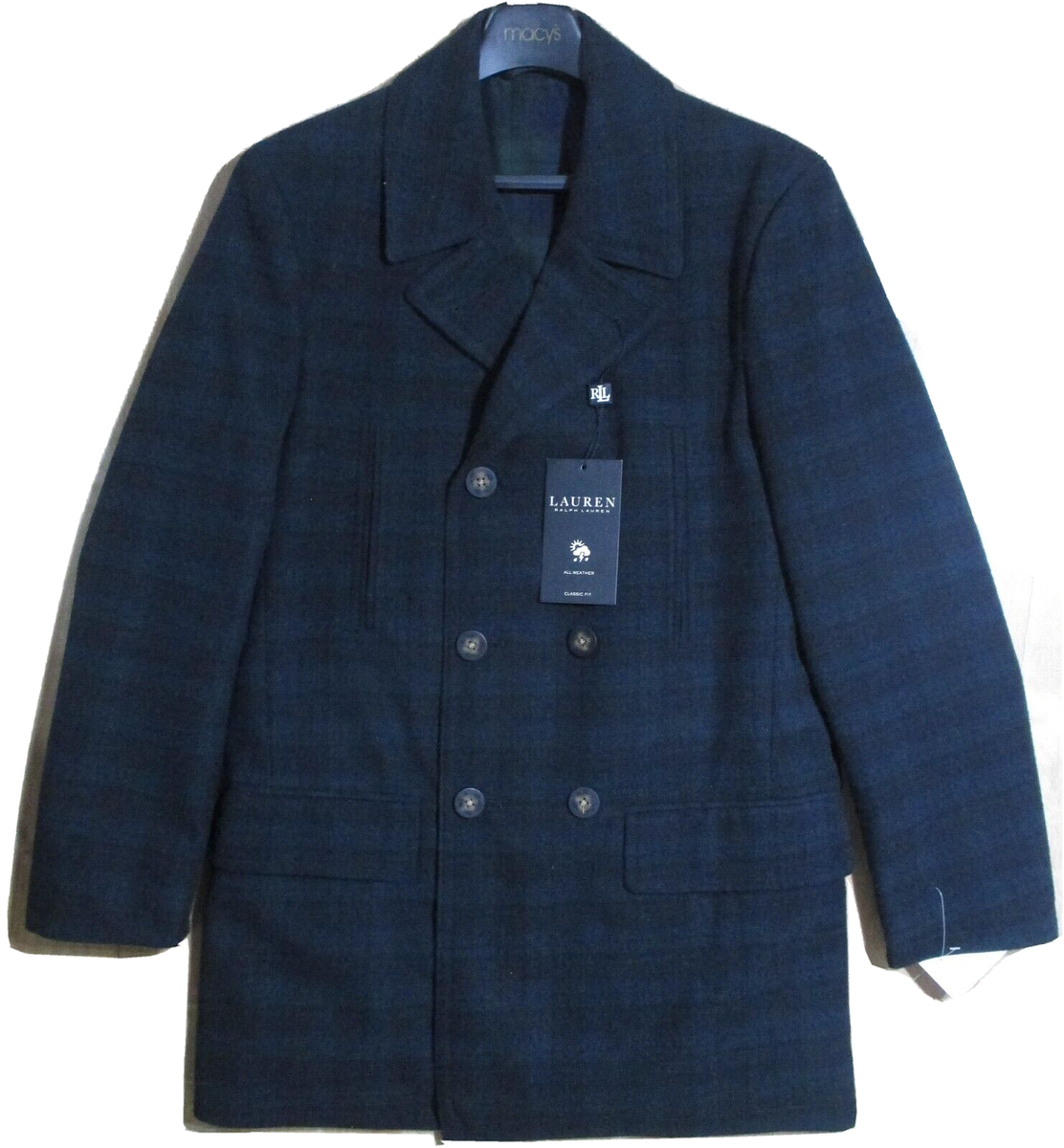 Ralph Lauren Luke Wool-Blend Classic-Fit Peacoat Blue/Green