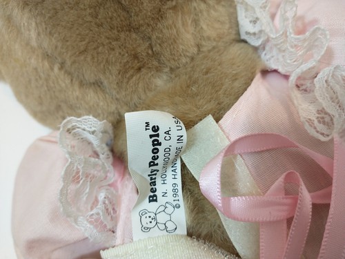 Vintage Bearly People 12" Movable Legs Teddy Bear Pink Lace Victorian Dress - Picture 16 of 19