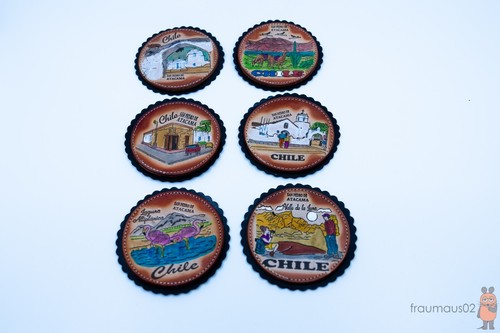 6x CHILE Untersetzer Tischset Champagner Set Bierdeckel Souvenir Süd Amerika