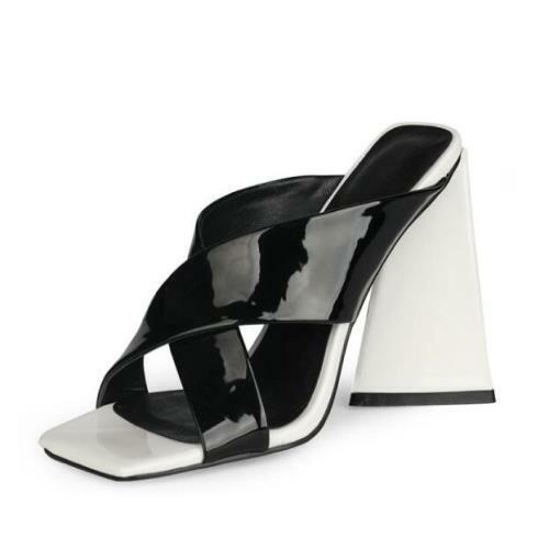 PANTOFOLA D’ORO Pantofole donna punta aperta mules décolleté alla moda estive tacco alto vernice