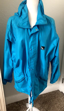Unworn Vtg 90 Y2k Turquoise Blue L Serac Ski Zip Windbreaker Long Jacket Hood 1
