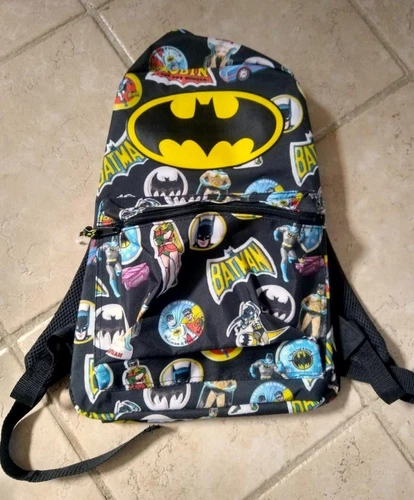 BATMAN ROBIN Backpack DC Comics School Book Bag Vintage Black 1966 Graphics NEW