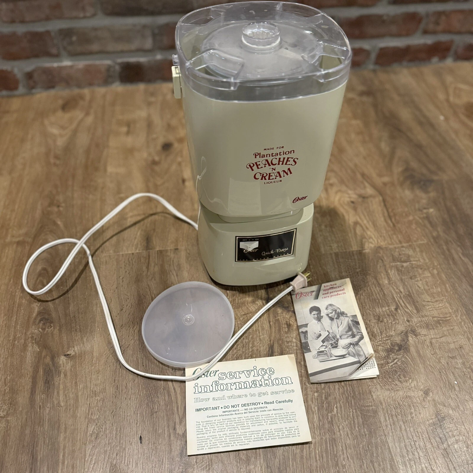 RARE 1985 Vintage Oster Quick Freeze Plantation Peaches N Cream Ice Cream Maker