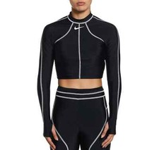 Nike Fusion Women's Long Sleeve Rashguard Crop Swim Top Large Black Swimwear NWT