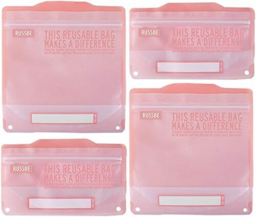 Russbe Lunch Systems, Reusable Snack and Sandwich Bags, Set of 4- Pink Statement - Picture 2 of 3