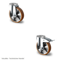 Heavy Duty Castors Back Hole Polyurethane Transport Castor 160 200 Swivel Brake