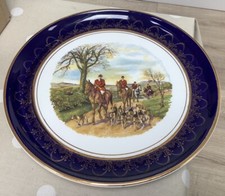 Vintage Arklow Plate Hunt Scene Rich Blue And Gold Decorative Border