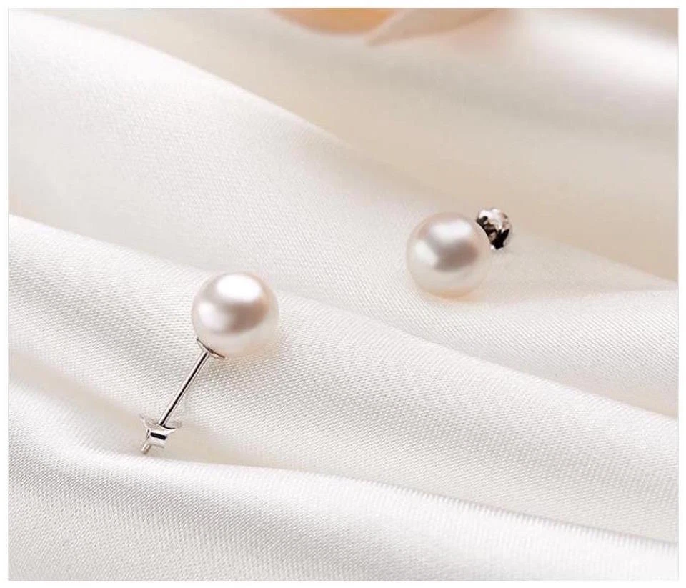 PERLEN OHRRINGE 925 STERLING SILBER PLATTIERT OHRSTECKER PERLE OHR SCHMUCK NEU - Bild 3 von 4