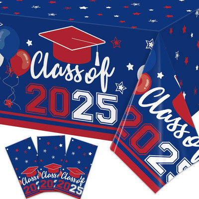 Class of 2024 Graduation Tablecloth Decorations 3 Pack Blue and Red Plastic Disp