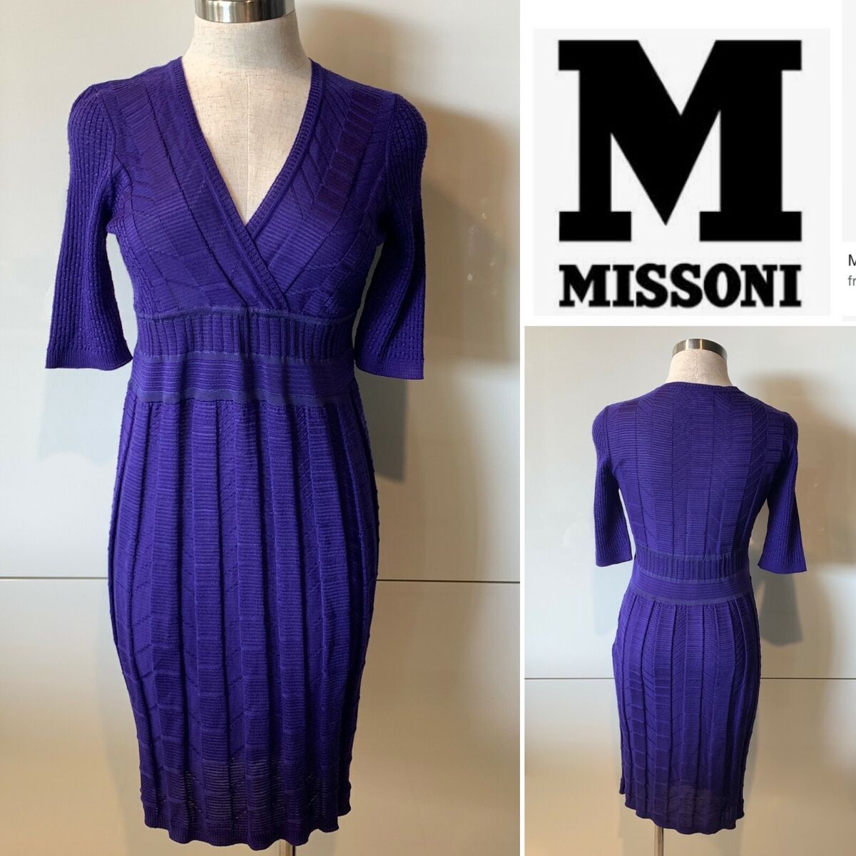 MISSONI Italy Knitted Purple Rib & Jacquard Vee Neck Short MISSONI Italy Knitted Purple Rib & Jacquard Vee Neck Short