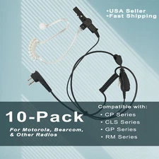 10x PTT Acoustic Earpiece for Motorola Radios RDM2070D, RMU2080, Mag One BPR40
