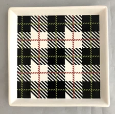 IQ Accessories Black & White Plaid w Red Green Square Plate Ceramic 6"