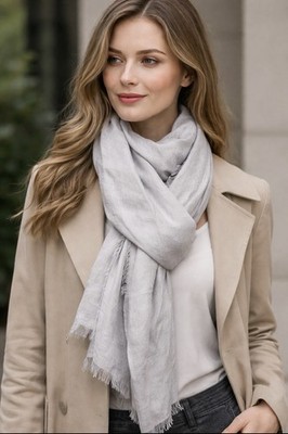 Nordstrom Tissue Weight Wool & Cashmere Scarf 29 x 73  Oversized Light Gray $99
