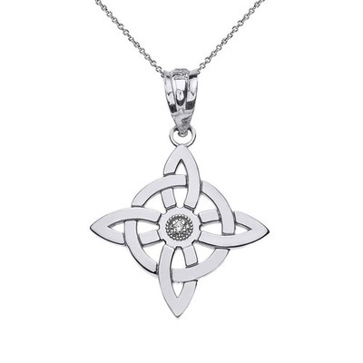 Sterling Silver Witch's Knot Pagan Wiccan Symbol CZ Pendant Necklace, 22''