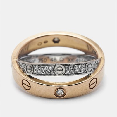 Cartier Love Pave Diamond Two Tone 18K Gold Double Band Ring