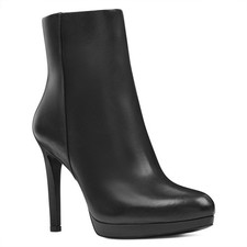 NINE WEST - QUANETTE, Black REAL leather 4.25" heel platform ankle boots, SZ 9