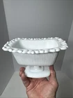 Vintage Indiana milk glass open lace edge rectangular Compote Tub bowl Dish Rare