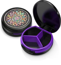 Serfeymi Small Pill Box - 3 Compartments Portable 1 Piece, Black-mandala 