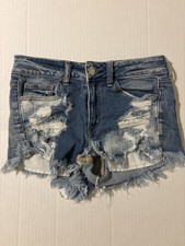 American Eagle Hi-Rise Shortie Distressed Denim Shorts Women's Size 4 Stretch
