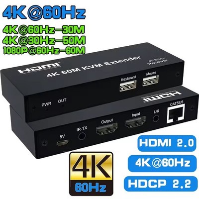 60M USB HDMI KVM Extender über Cat6 Rj45 Ethernet Kabel Sender und Empfänger 