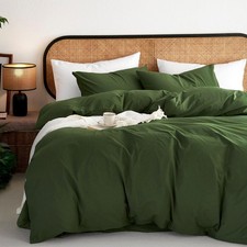 - Cotton Duvet Cover Set, Queen Size, Olive Green, 100 Washed Cotton, Linen ...