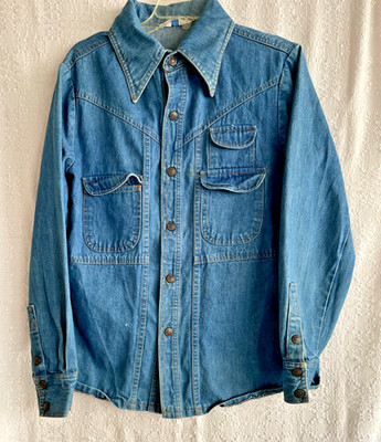 Mens VTG Match Factory JC Penney Heavy Blue Denim Work Shirt Snaps Pockets M/L
