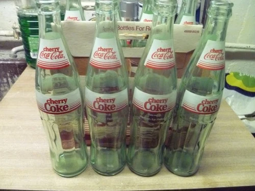 VINTAGE CHERRY COCA COLA  16 OZ SODA BOTTLES 1980s SHORT PRODUCTION