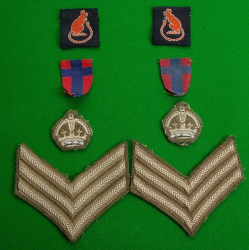 WW2 Original Desert Rats Pair Insignia with  Sergeants Stripes etc