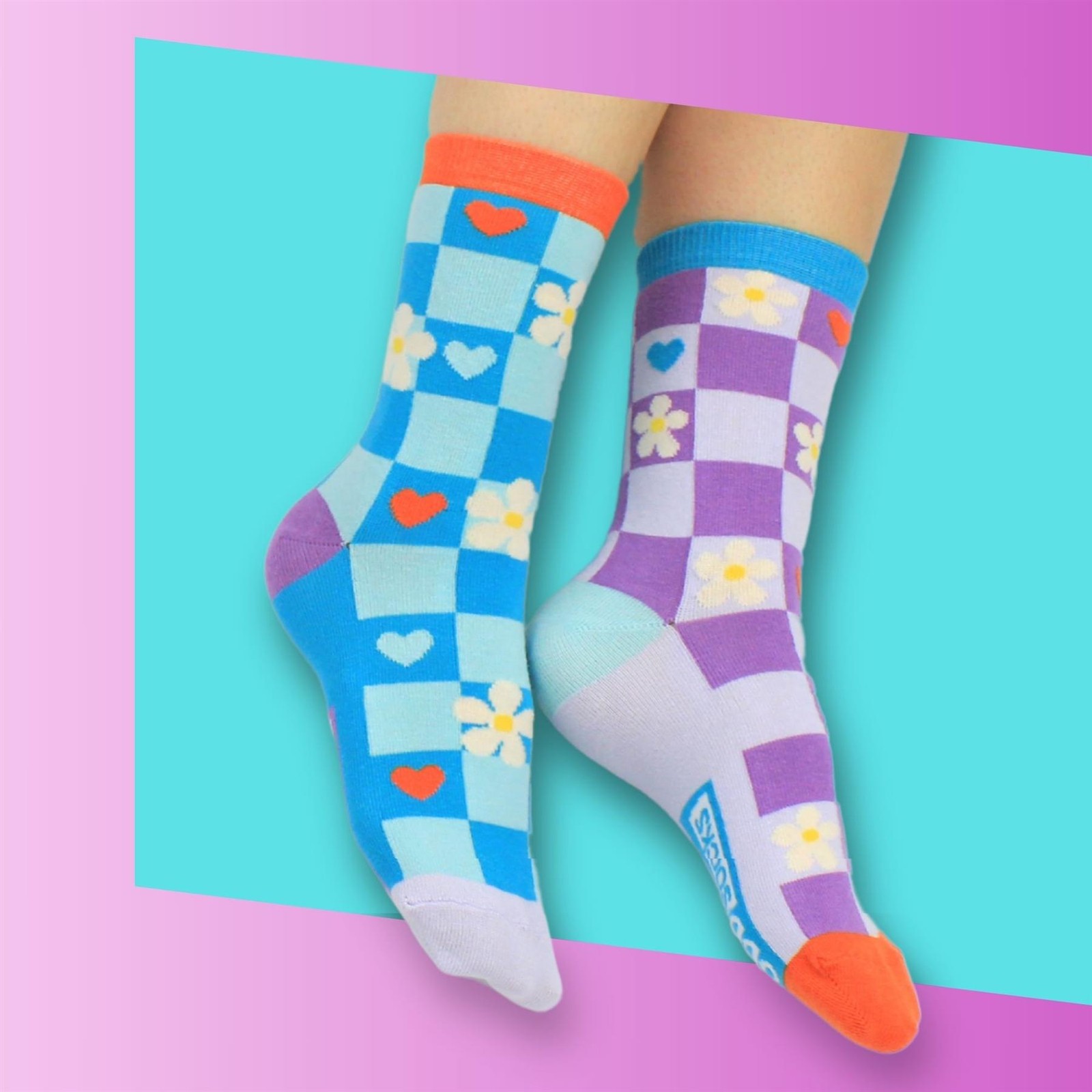 Novelty Kids Floral Socks Girls Fun Mismatched Check Soft Cotton UK Size 12-5.5