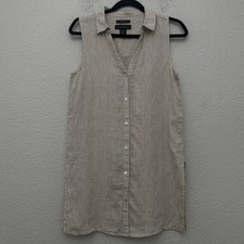 Tahari 100% Hemp Button Front Sleeveless Tunic Top Beige Size XS Coastal Beach