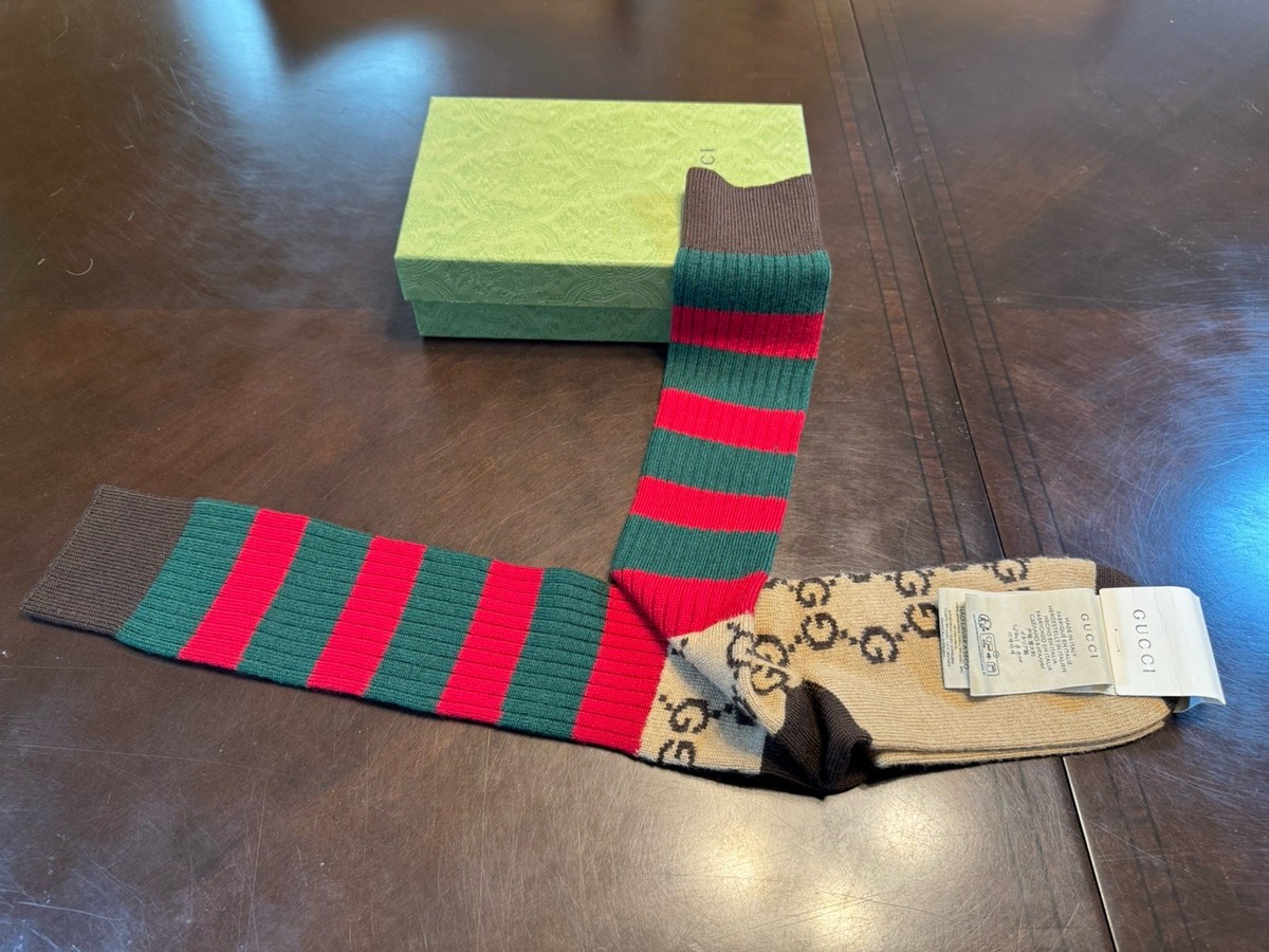 New Authentic Gucci GG Supreme Logo Green Red Socks Size M | eBay