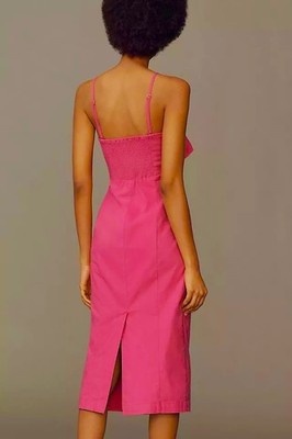 pink bow dress anthropologie By Anthropologie Strapless Bow-Front Midi Dress