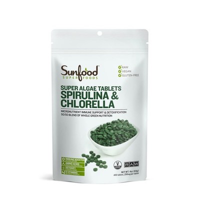 Chlorella Spirulina Tablets - Vegan Green Algae Supplement, 4 oz Bag
