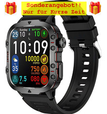 Smartwatch Herren Militär mit Telefonfunktion Sprachassiste Blutdruckmessung Spo