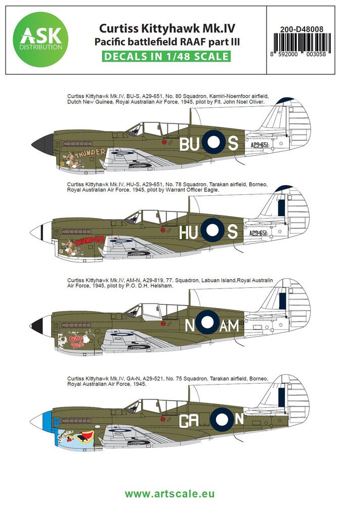 Art Scale Kit 200-D48008 - 1:48 Curtiss Kittyhawk Mk.IV Pacific Battlefield RAAF
