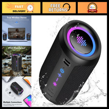 Portable Bluetooth Speaker with LED Lights, 15W Stereo Sound, IPX7 Waterproof, T