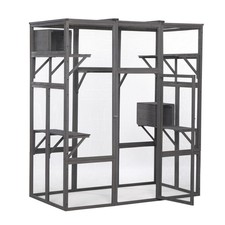 H 70" Cat CAGE Enclosure Patio Wood Cat Catio House Lockable Door Outdoor
