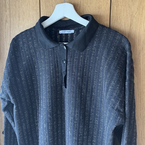 Zara Black Striped Polo Shirt Women’s Size S Long Sleeve - Picture 5 of 13