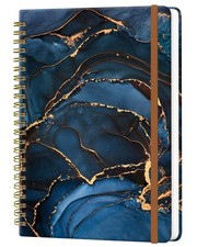WLPFSAHF Spiral Journal Notebook for Women, Hardcover Luxury Blue Gold Marble