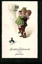 Postcard Boy Lifts Up A Girl On Phone