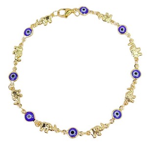 Authentic VFK NYC 18K Gold Plated Elephant & Blue Evil Eye Anklet