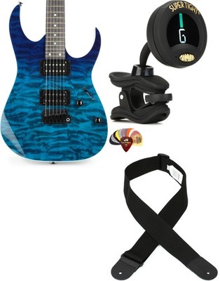 Ibanez GRG120QASPBGD + Snark ST-8 RE + Dunlop PVP101 + Levy's M8POLY-BLK Va