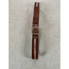 Vintage Leather Brown Belt 37 Embroidered Colorful Woven Hippie Ethnic
