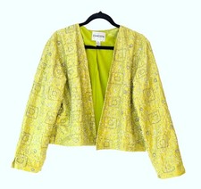 Chico's Women's Open Front Jacket Size 2 Sequined Silk Lime Green - India