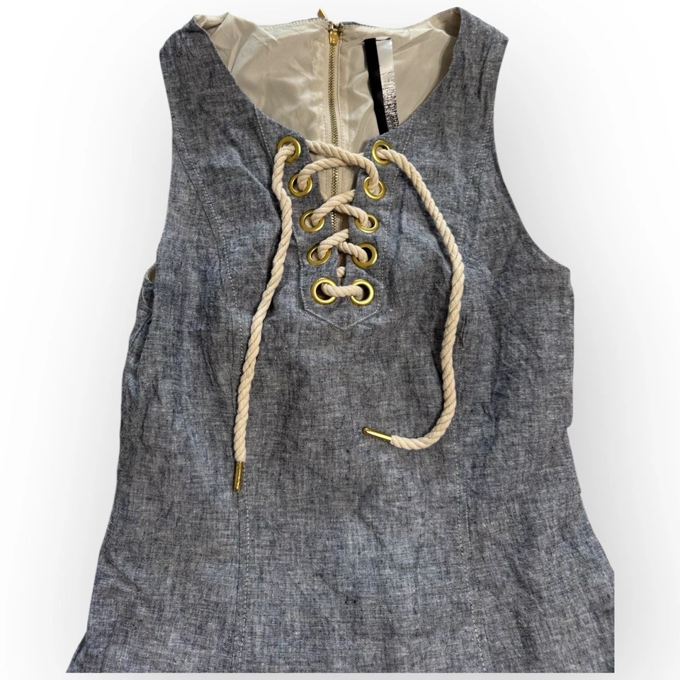 EUC Kensie Linen Blend Lace-Up Dress  XS  Chambray Blue 1132 - Image 3 of 4