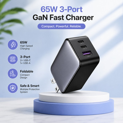 UGREEN Nexode 65W GaN USB C Wall Charger 3 Port Foldable Fast Charging Adapter